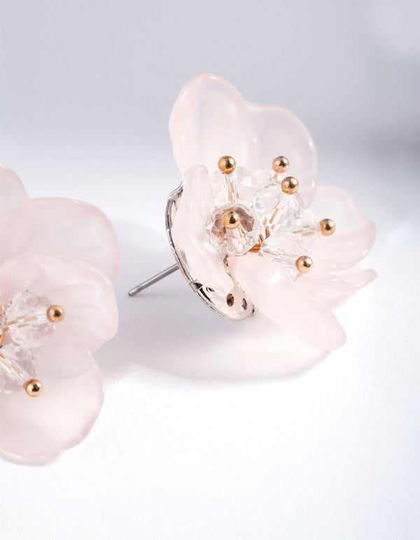 Pink Flower Stud Earrings