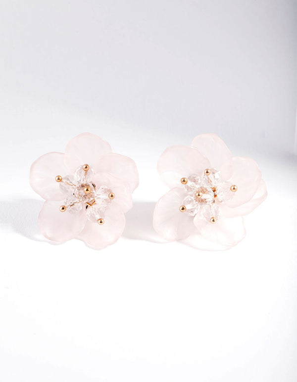 Pink Flower Stud Earrings