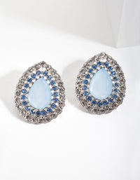Rhodium Blue Diamante Jewel Teardrop Earrings - link has visual effect only