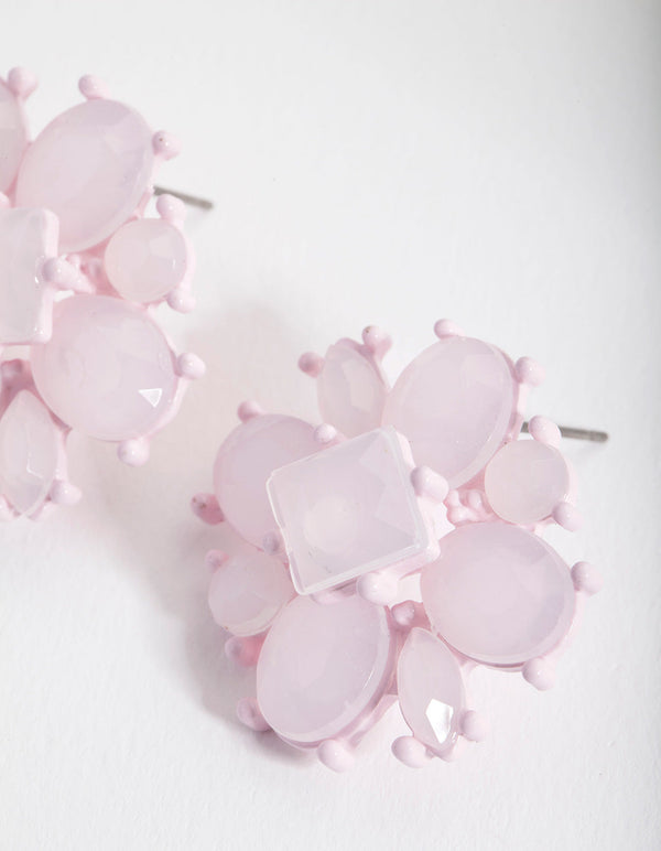 Pink Black Floral Stud Earrings