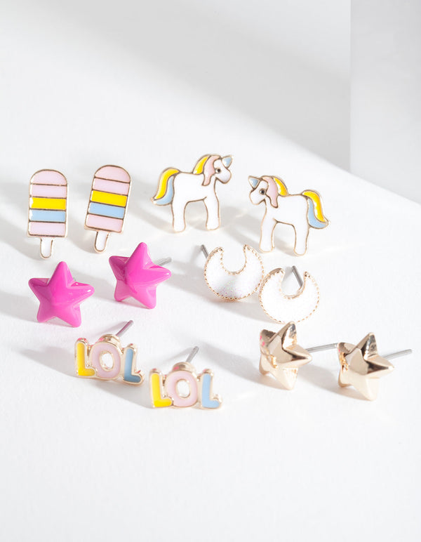 Kids Unicorn Mix Stud Earring 6 Pack