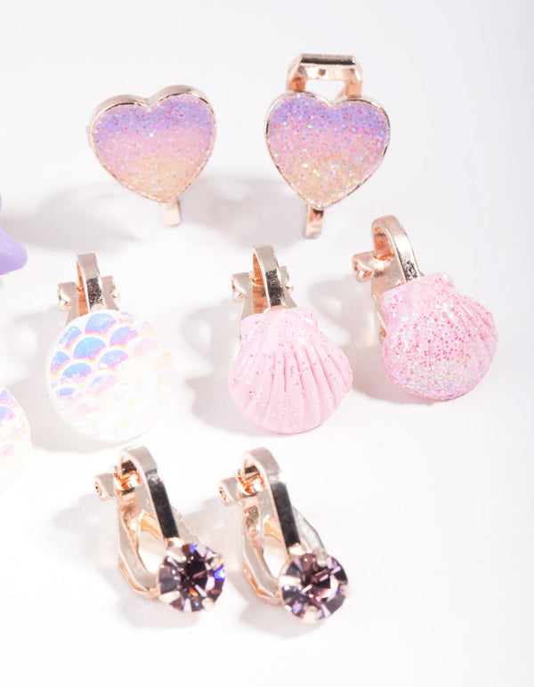 Kids Rose Gold Mermaid Clip-On Earring Pack