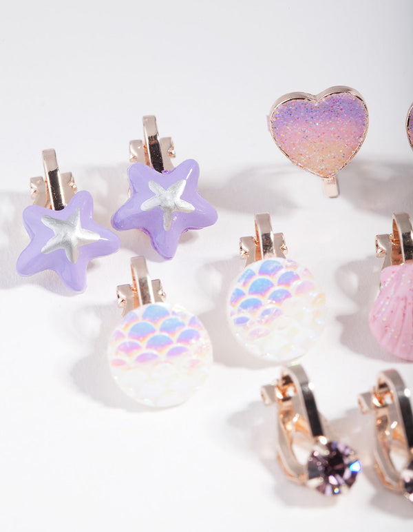 Kids Rose Gold Mermaid Clip-On Earring Pack