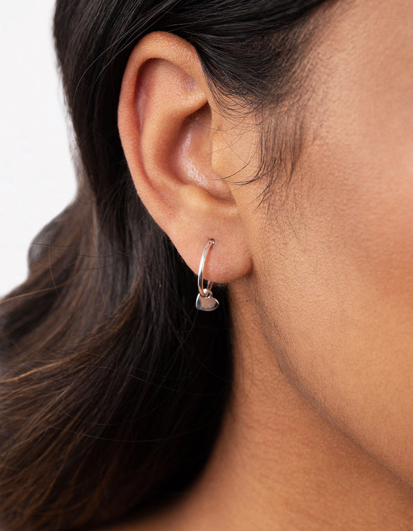 Sterling Silver Heart Charm Hoop Earrings