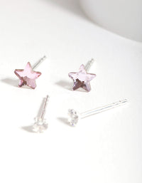 Sterling Silver Pink Star Earring Pack - link has visual effect only