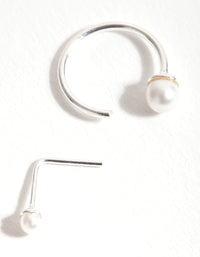 Sterling Silver Pearl Nose Stud and Ring 2 Pack - link has visual effect only