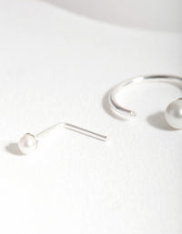 Sterling Silver Pearl Nose Stud and Ring 2 Pack - link has visual effect only