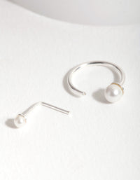 Sterling Silver Pearl Nose Stud and Ring 2 Pack - link has visual effect only
