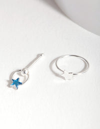 Sterling Silver Blue Star Nose Ring - link has visual effect only
