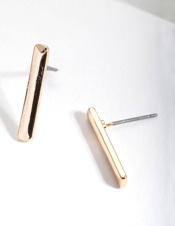 Gold Clean Bar Stud Earrings