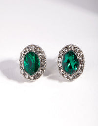 Rhodium Green Oval Jewel Earrings - link has visual effect only