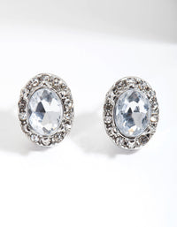 Rhodium Diamante Oval Jewel Earrings - link has visual effect only