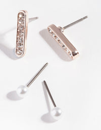 Rose Gold Pearl Diamante Earring 2 Pack - link has visual effect only