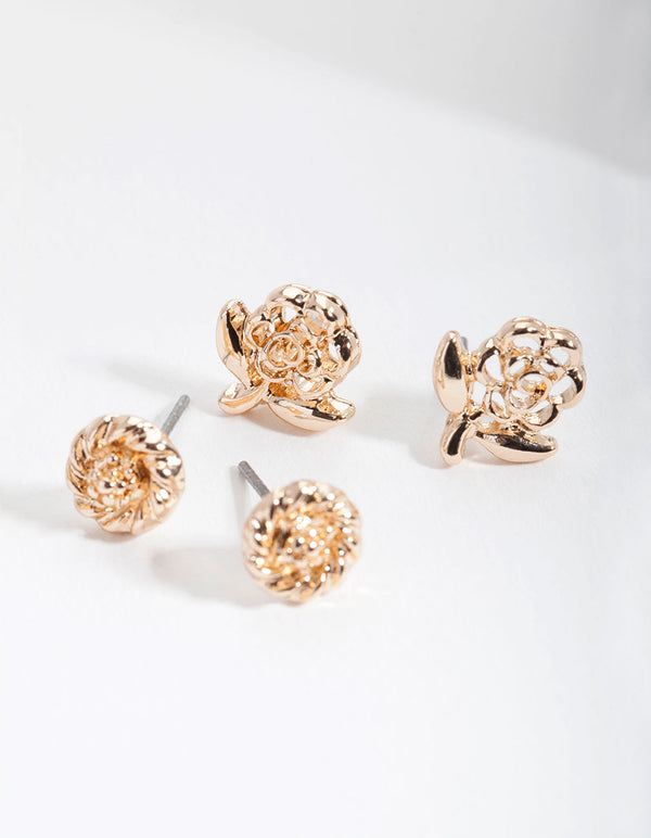 Rose Gold Rose Earring 2 Pack