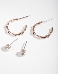 Rose Gold Wrapped Hoop Diamante Earring Pack - link has visual effect only