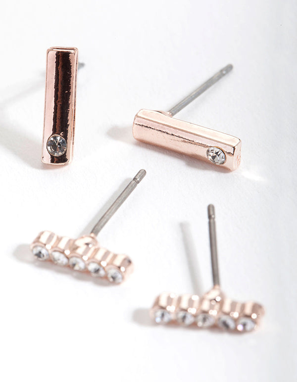 Rose Gold Diamante Bar Earring 2 Pack