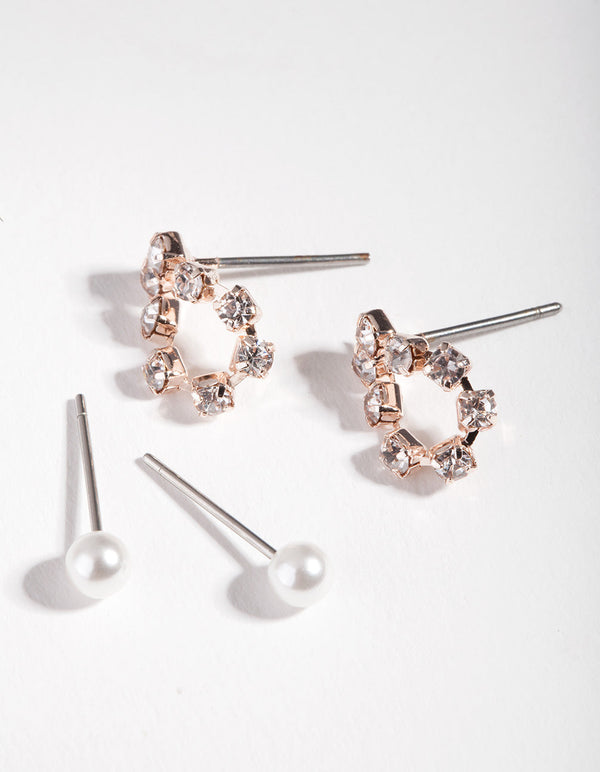 Rose Gold Diamante Loop Earring 2 Pack