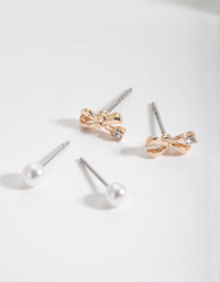 Rose Gold Pearl Diamante Earring 2 Pack - link has visual effect only