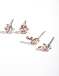 Rose Gold Diamante Flower Stud Earring 2 Pack - link has visual effect only