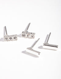 Silver Rectangle Diamante Bead Earring 2 Pack - link has visual effect only