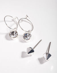 Silver Pyramid Diamante Earring 2 Pack - link has visual effect only
