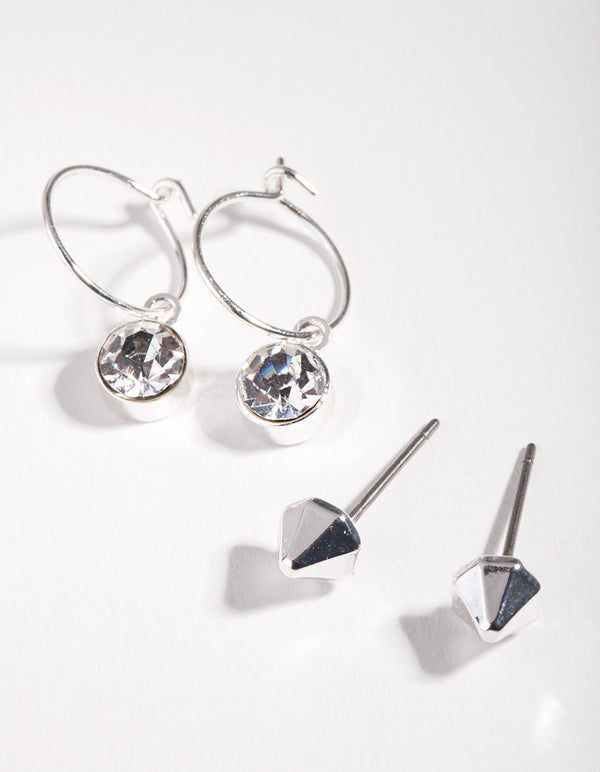 Silver Pyramid Diamante Earring 2 Pack