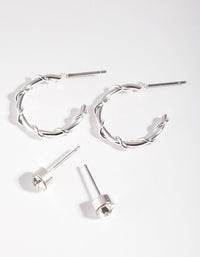 Silver Wrapped Hoop Diamante Earring 2 Pack - link has visual effect only