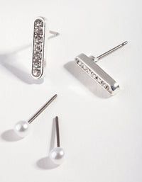 Silver Pearl Diamante Round Earring 2 Pack - link has visual effect only