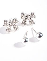 Silver Diamante Bow Stud Earring 2 Pack - link has visual effect only