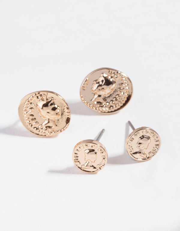 Gold Double Royal Coin Earring 2 Pack