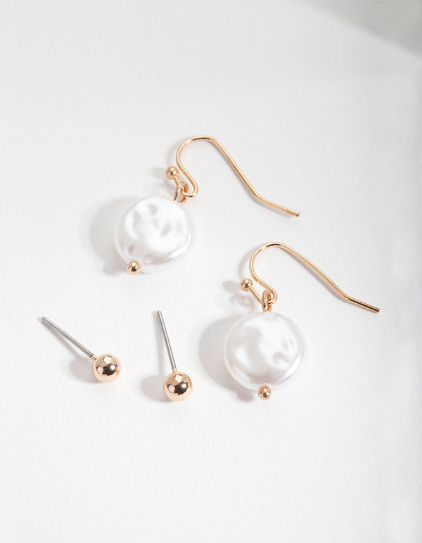 Gold Pearl Double Earring 2 Pack