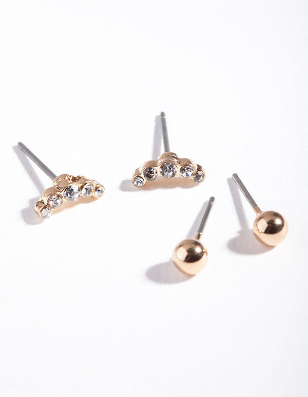 Gold Arch Ball Stud Earring 2 Pack