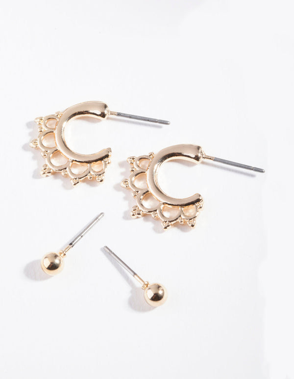 Gold Ball Boho Hoop Earring 2 Pack