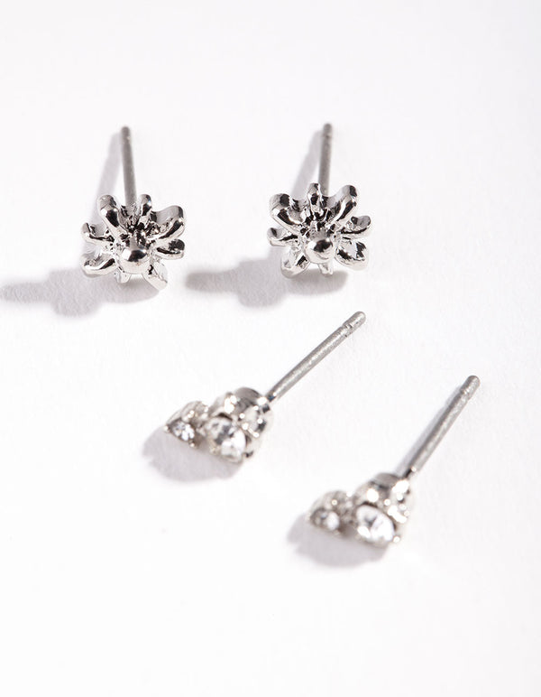 Rhodium Celestial Star Stud Earring 2 Pack