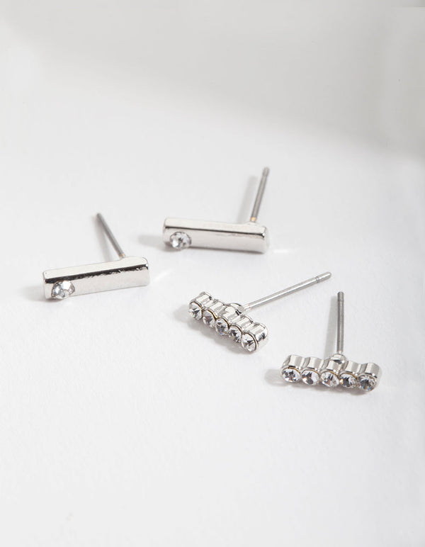 Rhodium Bar Diamante Earring 2 Pack