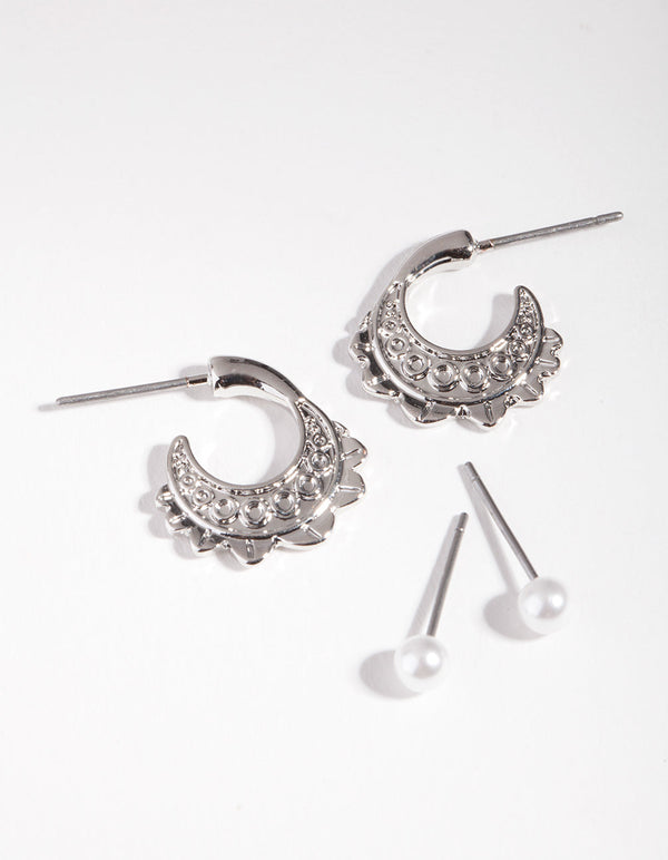 Rhodium Pearl Boho Earring 2 Pack