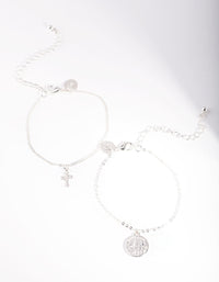 Silver Cross Coin Bracelet 2 Pack - link has visual effect only