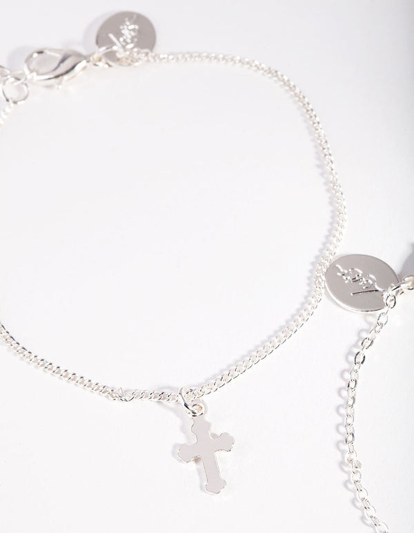 Silver Cross Coin Bracelet 2 Pack