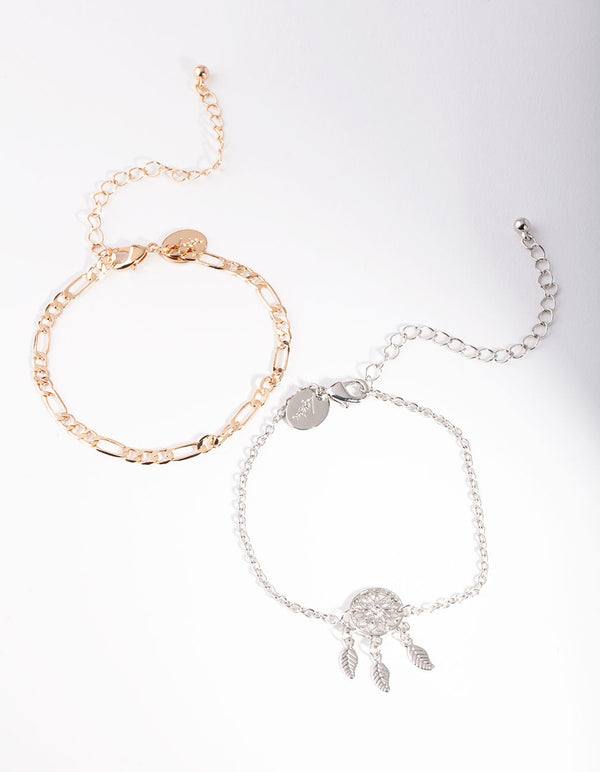 Mixed Metal Dreamcatcher Chain Bracelet Pack
