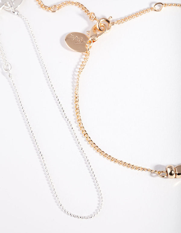 Mixed Metal Beaded Chain Bracelet 2 Pack
