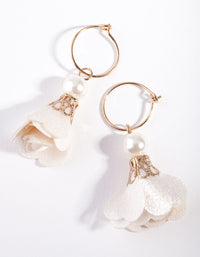 Gold White Pearl Floral Drop Earrings - link has visual effect only