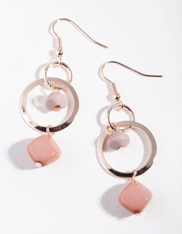 Pink Rose Gold Circle Charm Earrings