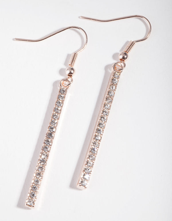Rose Gold Simple Diamante Bar Earrings