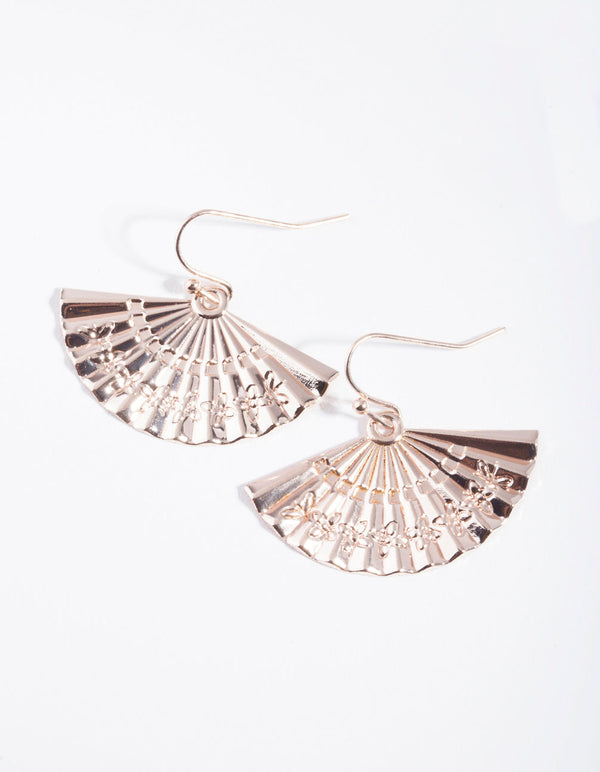 Rose Gold Textured Fan Drop Earrings