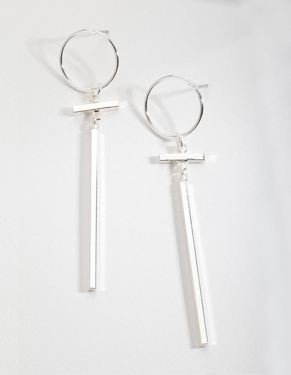 Silver Circle Long Drop Earrings