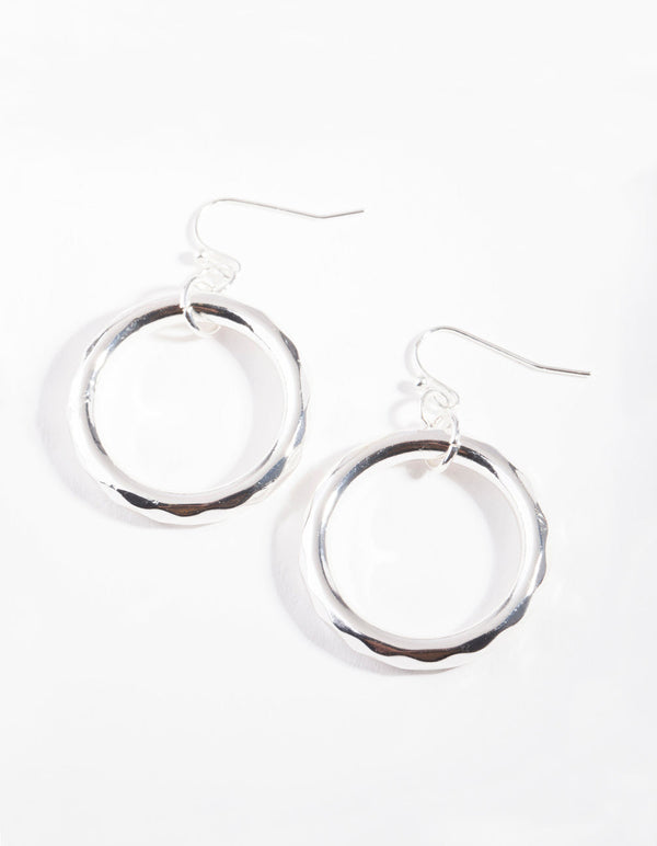 Silver Ridged Open Circle Earrings