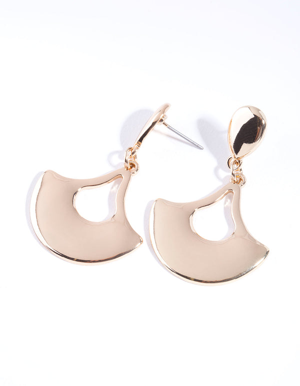 Gold Shield Drop Earrings