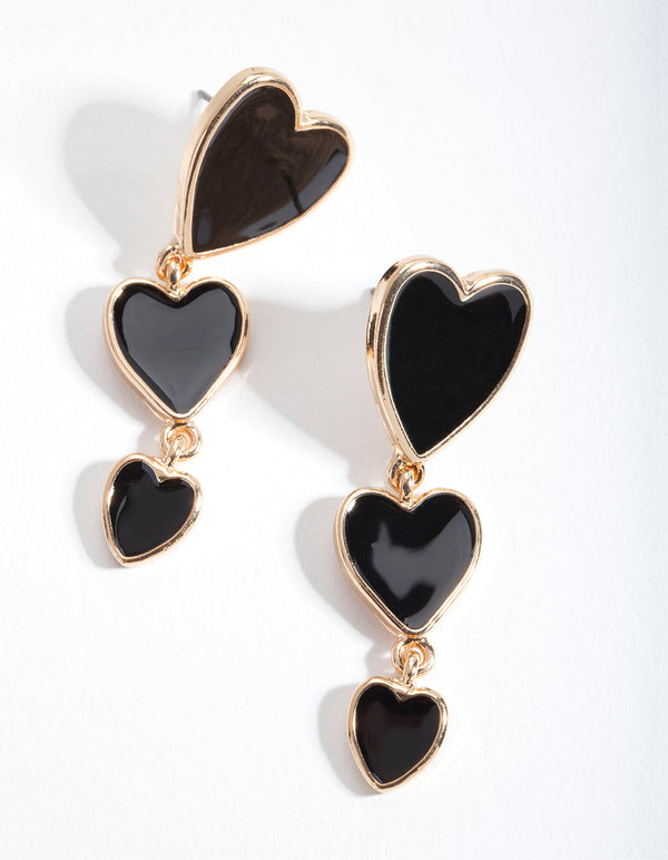 Gold Black Gradual Heart Earrings