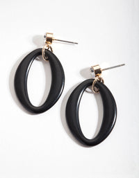 Black Oval Link Drop Earrings - link has visual effect only
