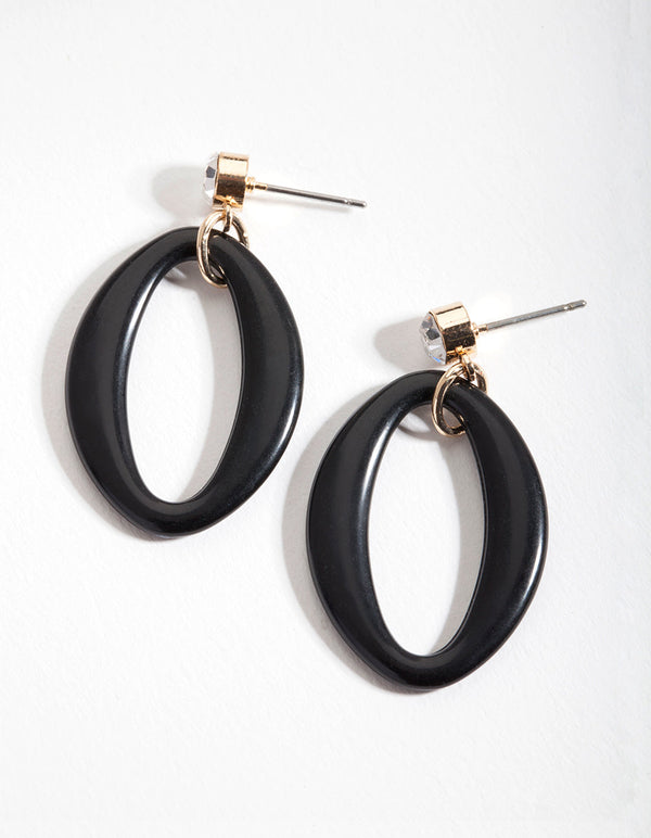 Black Oval Link Drop Earrings